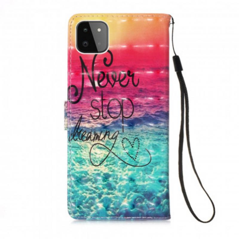 Læder Cover Samsung Galaxy A22 5G Stop Aldrig Med At Drømme