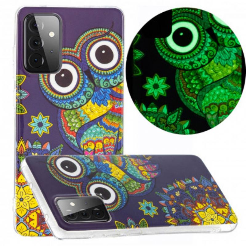 Cover Samsung Galaxy A72 4G / A72 5G Fluorescerende Ugle Mandala
