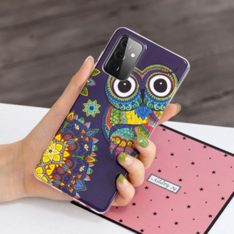 Cover Samsung Galaxy A72 4G / A72 5G Fluorescerende Ugle Mandala