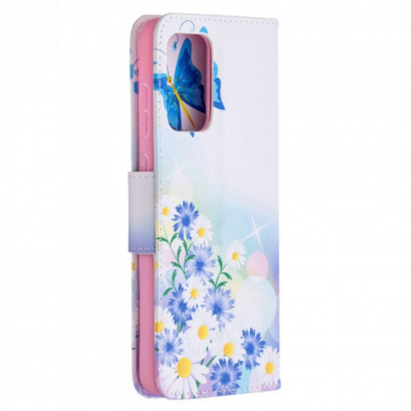 Flip Cover Samsung Galaxy A72 4G / A72 5G Malede Sommerfugle Og Blomster