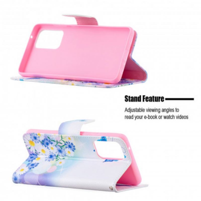 Flip Cover Samsung Galaxy A72 4G / A72 5G Malede Sommerfugle Og Blomster