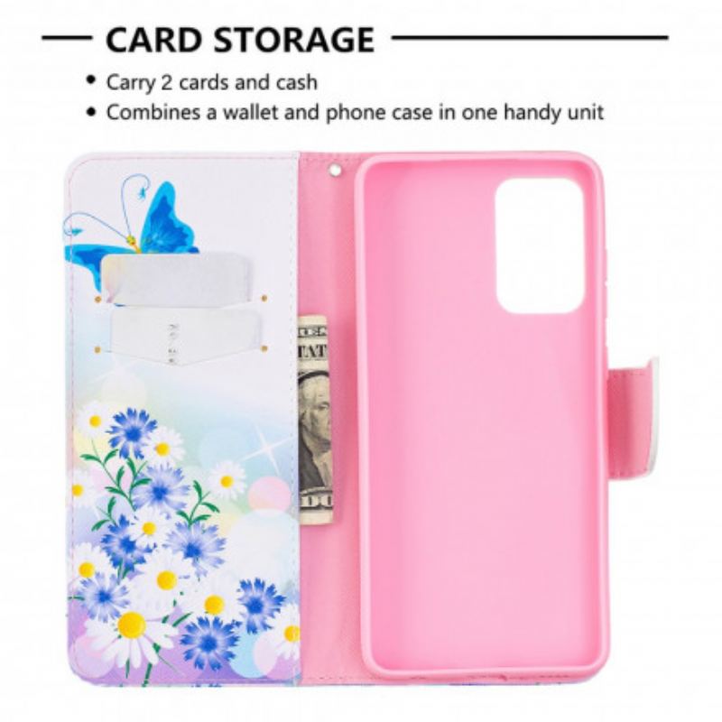 Flip Cover Samsung Galaxy A72 4G / A72 5G Malede Sommerfugle Og Blomster