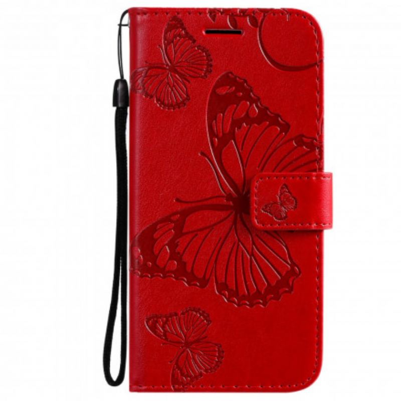 Flip Cover Samsung Galaxy A72 4G / A72 5G Med Snor Kæmpe Sommerfugle Med Rem