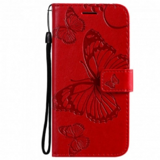 Flip Cover Samsung Galaxy A72 4G / A72 5G Med Snor Kæmpe Sommerfugle Med Rem