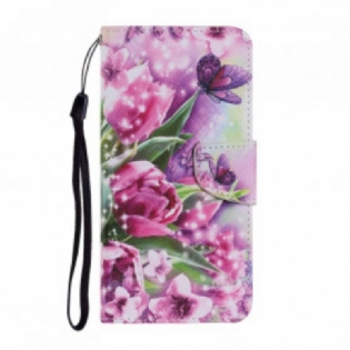Flip Cover Samsung Galaxy A72 4G / A72 5G Sommerfugle Og Tulipaner