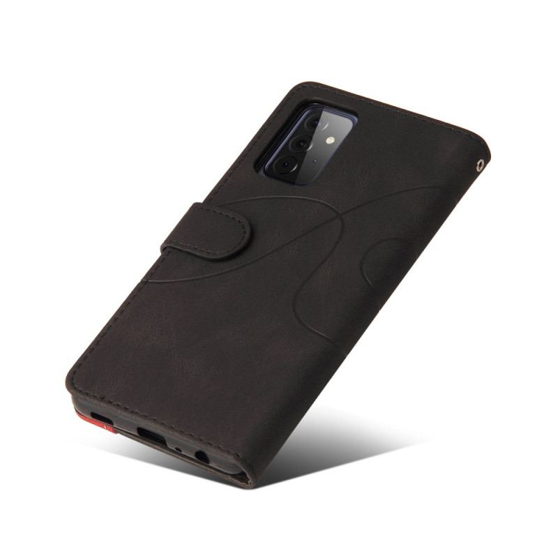 Flip Cover Samsung Galaxy A72 4G / A72 5G Tofarvet Signatur Imiteret Læder