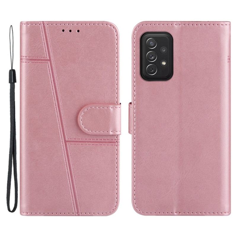 Læder Cover Samsung Galaxy A72 4G / A72 5G Med Snor Strappy Geo Lædereffekt