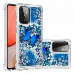 Mobilcover Samsung Galaxy A72 4G / A72 5G Glitter Blå Sommerfugle