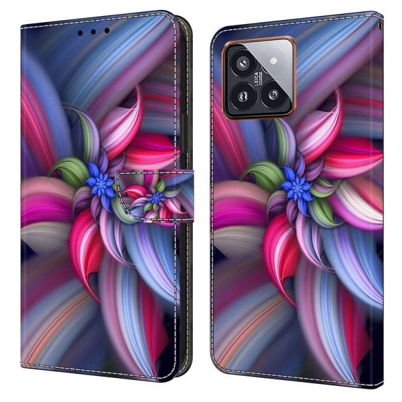 Læder Cover Xiaomi 14 Pro Telefon Etui Farverige Blomster