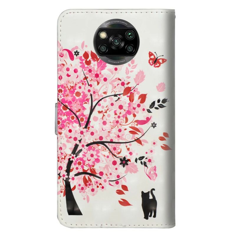 Flip Cover Poco X3 / X3 Pro / X3 NFC Pink Træ Og Sort Kat
