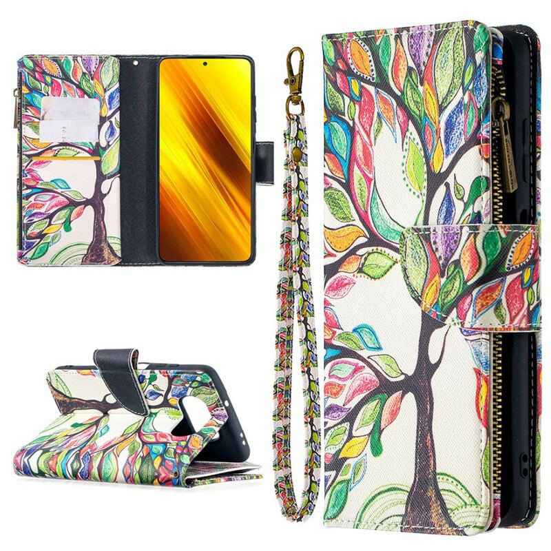 Flip Cover Poco X3 / X3 Pro / X3 NFC Trælomme Med Lynlås