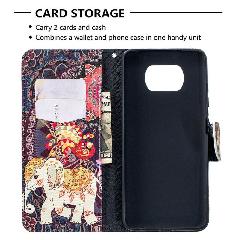 Læder Cover Poco X3 / X3 Pro / X3 NFC Indiske Elefanter