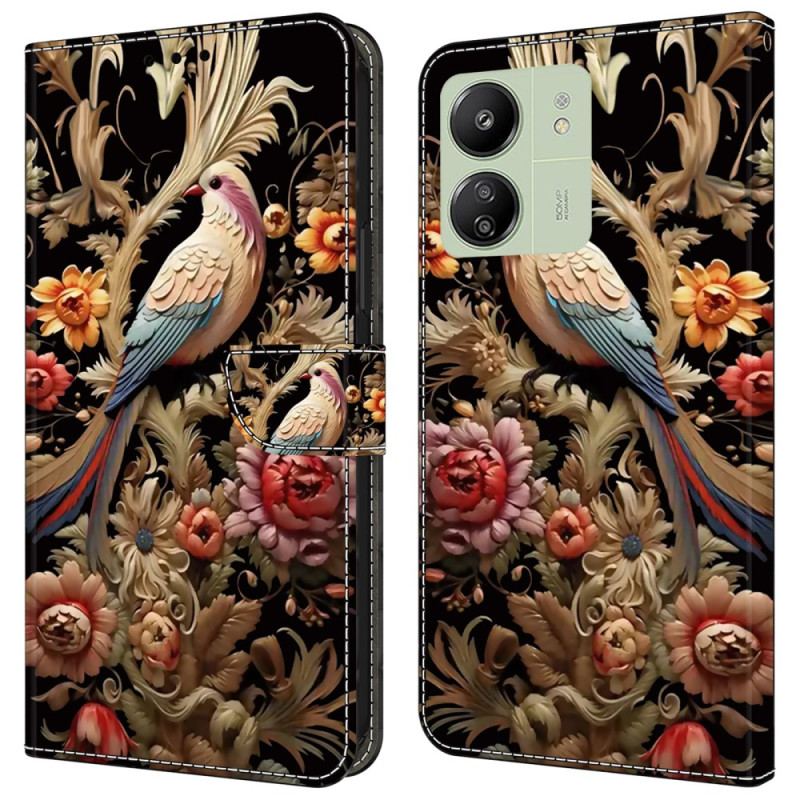 Flip Cover Poco C65 Vintage Blomst Og Fugl