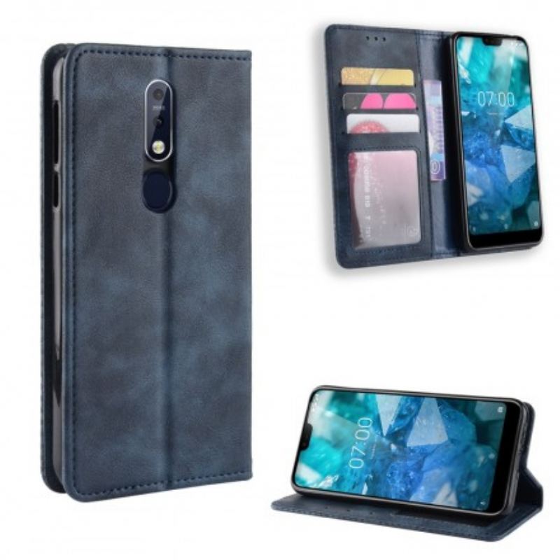 Cover Nokia 7.1 Flip Cover Stiliseret Vintage Lædereffekt