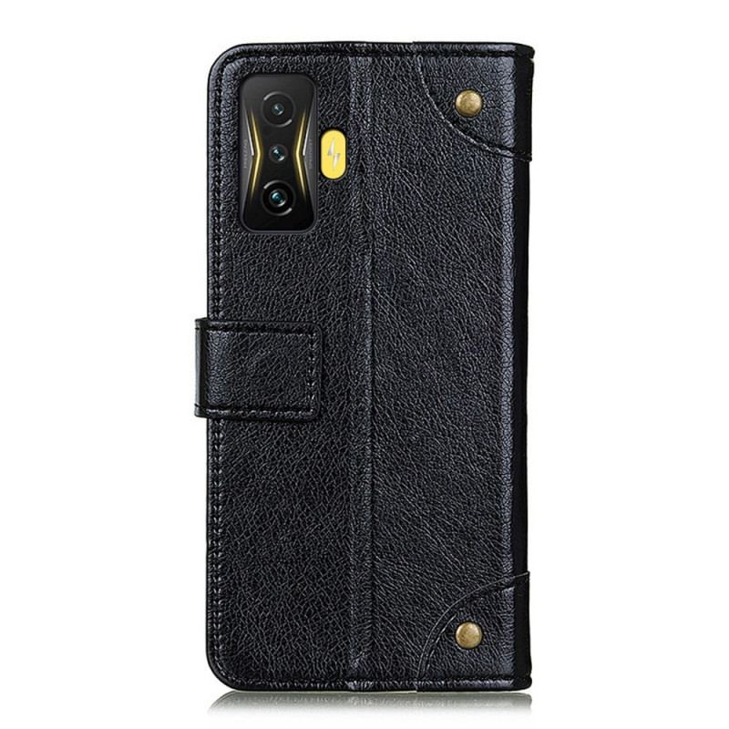 Flip Cover Poco F4 GT Style Nappa Læder Vintage Nitter