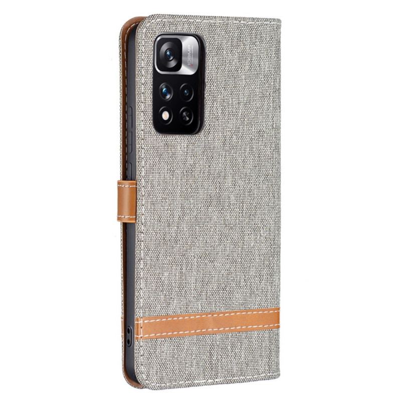 Flip Cover Xiaomi Redmi Note 11 Pro Plus 5G Med Snor Stof- Og Lædereffektrem