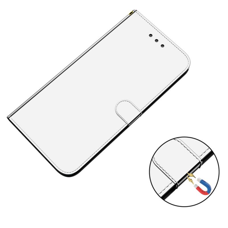 Flip Cover Poco F4 Imiteret Spejl Læder Med Rem