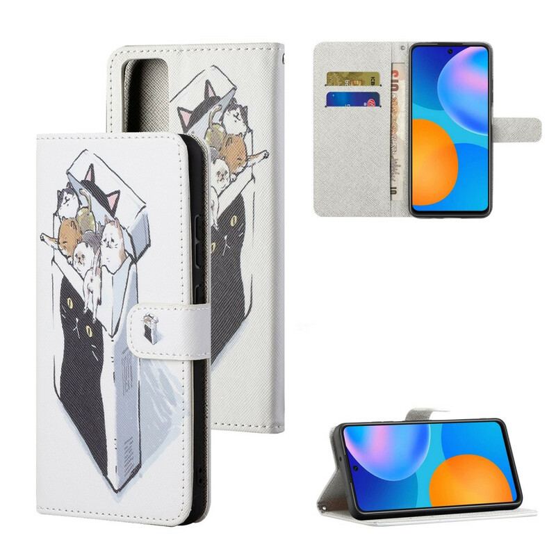 Læder Cover Honor 10X Lite Med Snor Levering Thong Cats