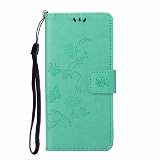 Læder Cover Honor 10X Lite Med Snor Thong Sommerfugle Og Blomster