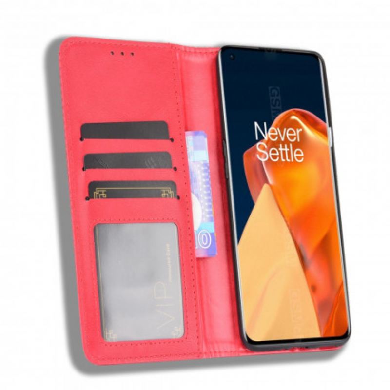 Cover OnePlus 9 Pro Flip Cover Stiliseret Vintage Lædereffekt