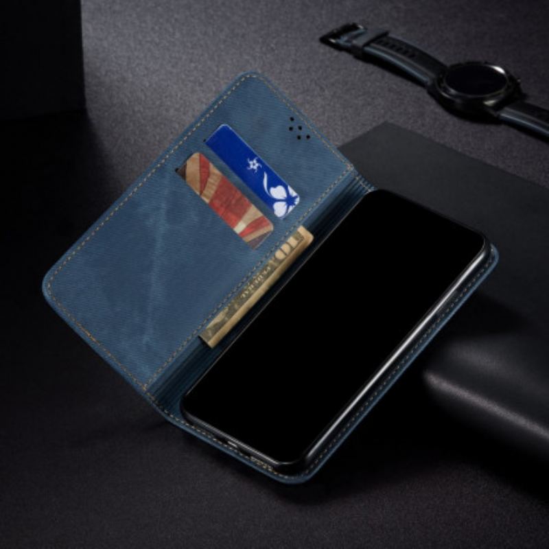 Cover OnePlus 9 Pro Flip Cover Tekstur På Jeans I Imiteret Læder