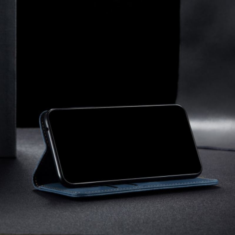 Cover OnePlus 9 Pro Flip Cover Tekstur På Jeans I Imiteret Læder