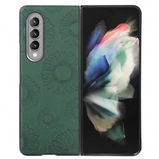 Cover Samsung Galaxy Z Fold 4 Imiteret Læderbelagt Solsikkemønster