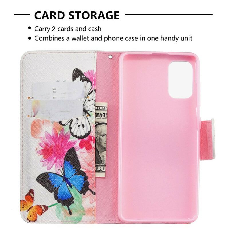 Flip Cover Samsung Galaxy A41 Malede Sommerfugle Og Blomster