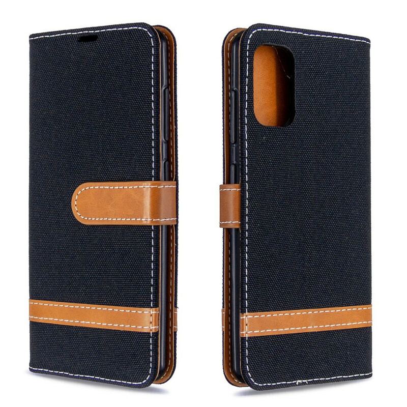 Flip Cover Samsung Galaxy A41 Med Snor Stof- Og Lædereffektrem