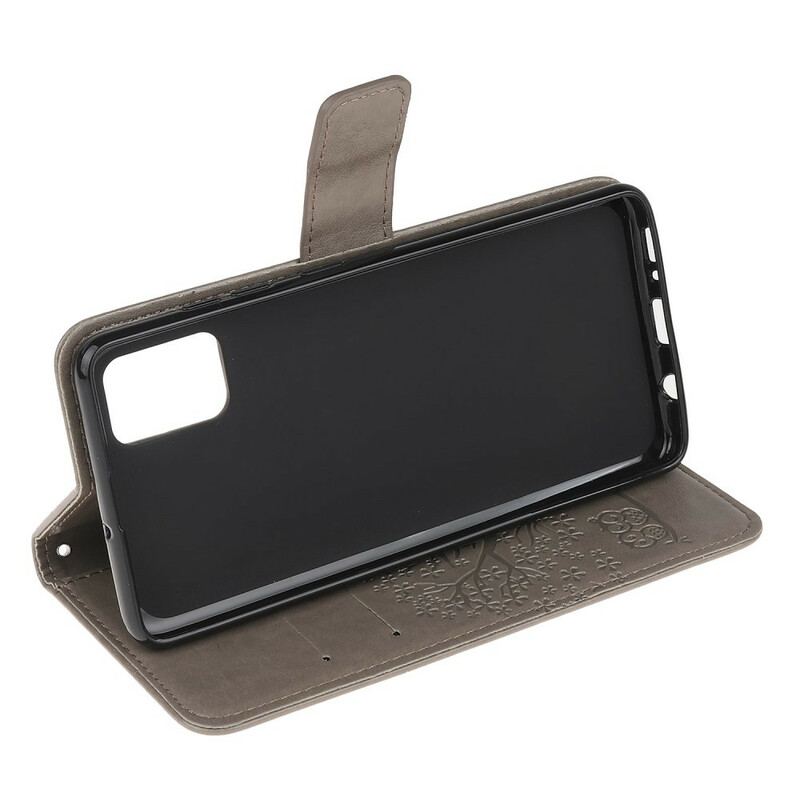 Flip Cover Samsung Galaxy A41 Med Snor Thong Træ Og Ugler
