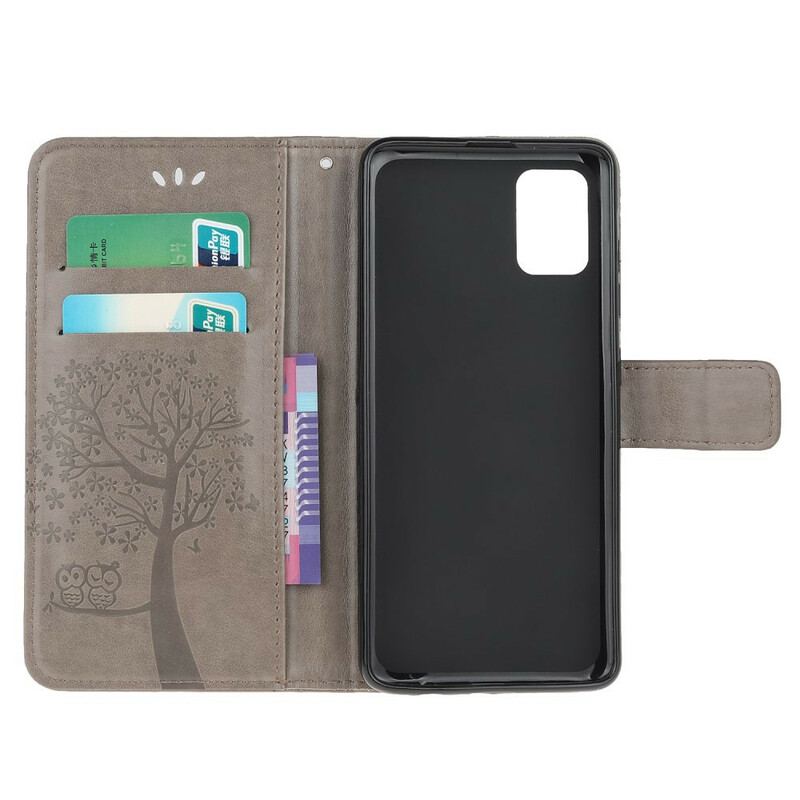 Flip Cover Samsung Galaxy A41 Med Snor Thong Træ Og Ugler