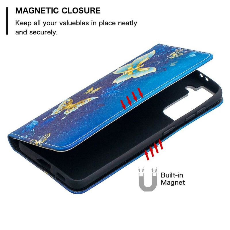 Cover Samsung Galaxy S21 5G Flip Cover Farverige Sommerfugle