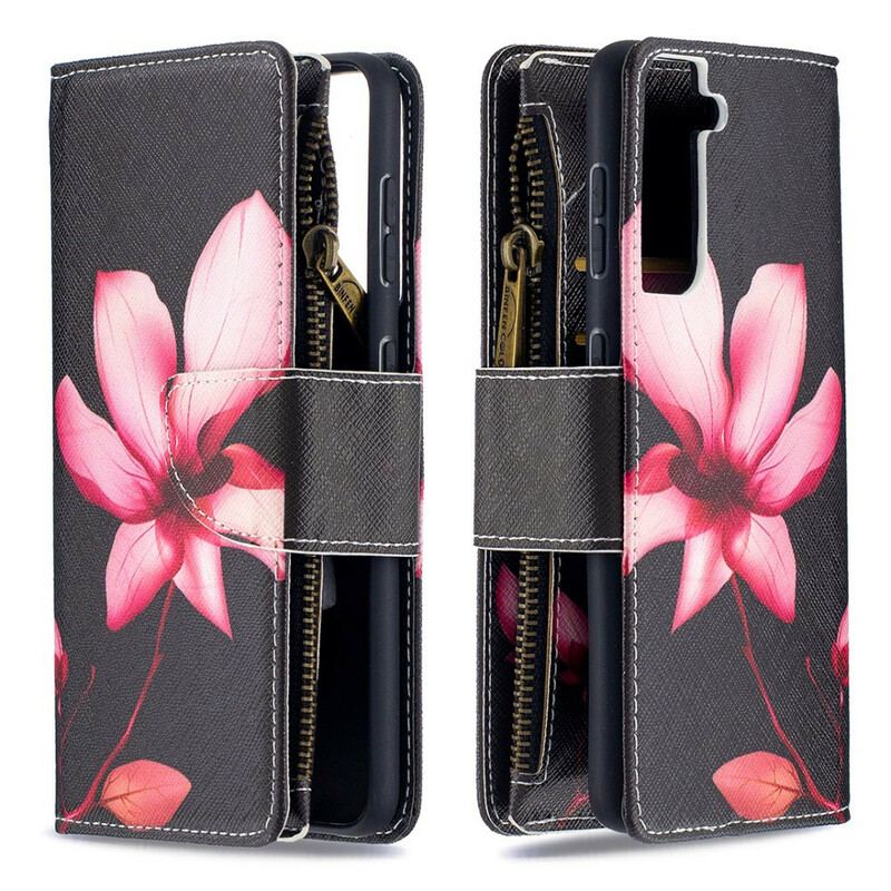 Flip Cover Samsung Galaxy S21 5G Blomsterlomme Med Lynlås