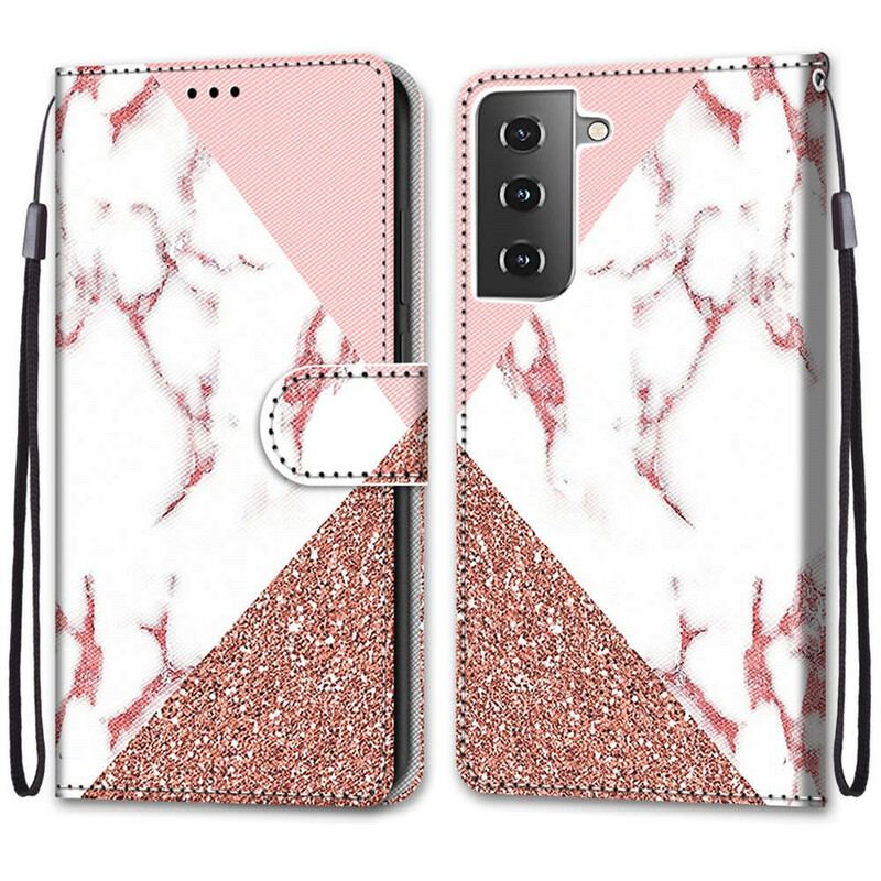 Flip Cover Samsung Galaxy S21 5G Marmor Og Glitter Trekant