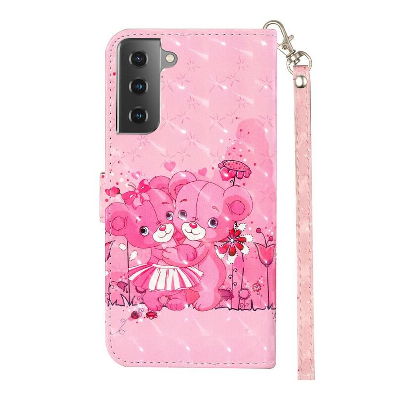 Flip Cover Samsung Galaxy S21 5G Med Snor Lette Plettede Bamser Med Rem