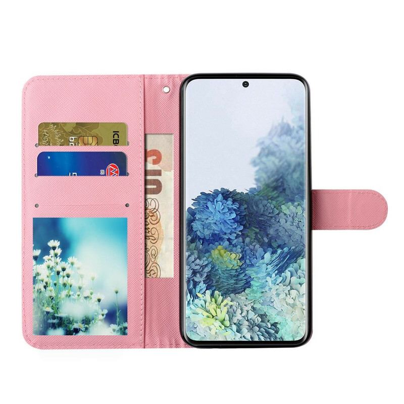 Flip Cover Samsung Galaxy S21 5G Med Snor Strap Light Spot Flowers