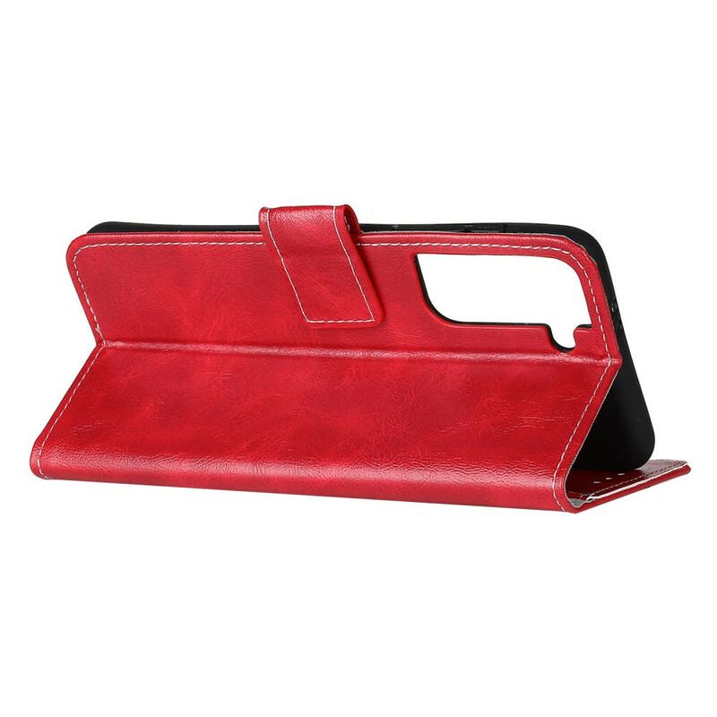 Flip Cover Samsung Galaxy S21 5G Skinnende Og Synlige Sømme