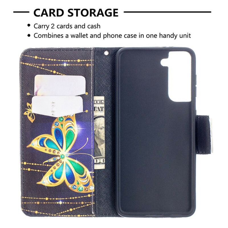Flip Cover Samsung Galaxy S21 5G Sommerfugle Konger