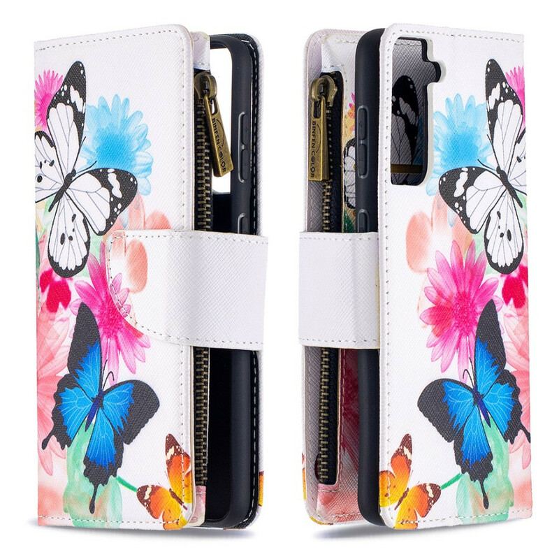 Flip Cover Samsung Galaxy S21 5G Sommerfugle Lynlåslomme