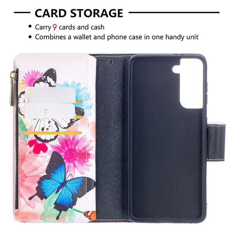 Flip Cover Samsung Galaxy S21 5G Sommerfugle Lynlåslomme