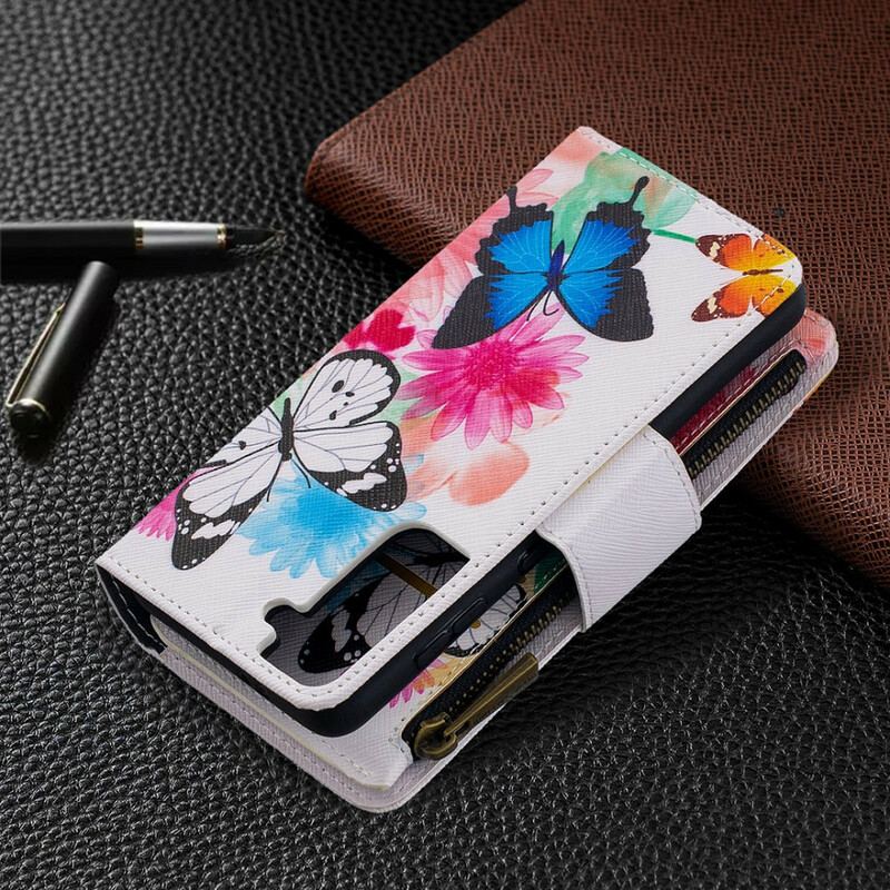 Flip Cover Samsung Galaxy S21 5G Sommerfugle Lynlåslomme