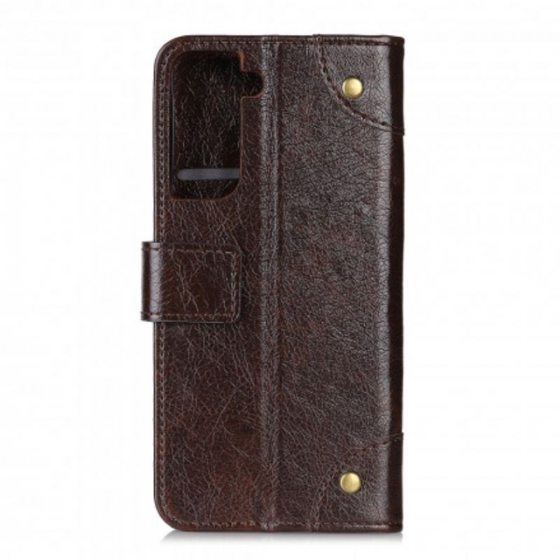 Flip Cover Samsung Galaxy S21 5G Style Nappa Læder Vintage Nitter