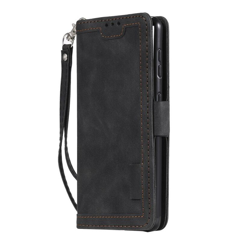 Flip Cover Samsung Galaxy S21 5G Tofarvede Imiteret Læderforstærkede Konturer