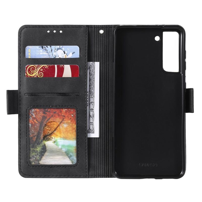 Flip Cover Samsung Galaxy S21 5G Tofarvede Imiteret Læderforstærkede Konturer