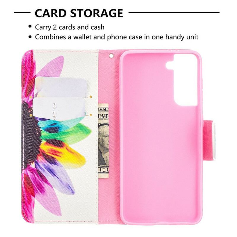 Læder Cover Samsung Galaxy S21 5G Akvarel Blomst