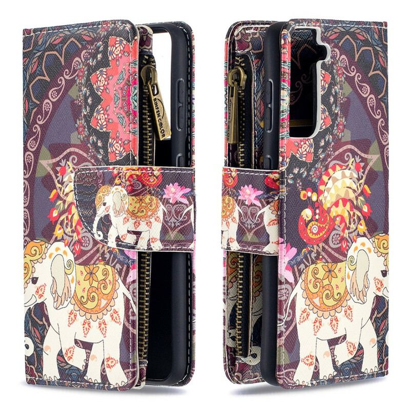 Læder Cover Samsung Galaxy S21 5G Elefant Lynlåslomme
