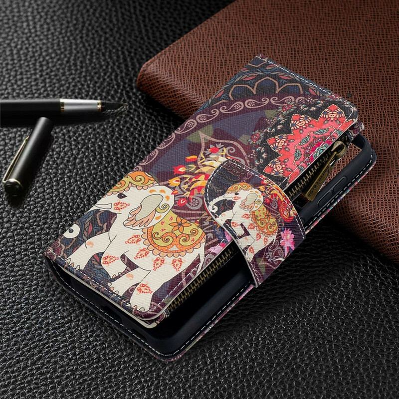 Læder Cover Samsung Galaxy S21 5G Elefant Lynlåslomme
