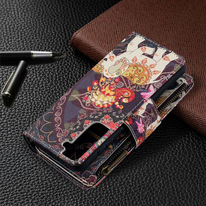 Læder Cover Samsung Galaxy S21 5G Elefant Lynlåslomme