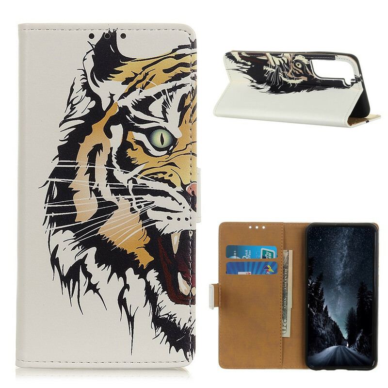 Læder Cover Samsung Galaxy S21 5G Hård Tiger