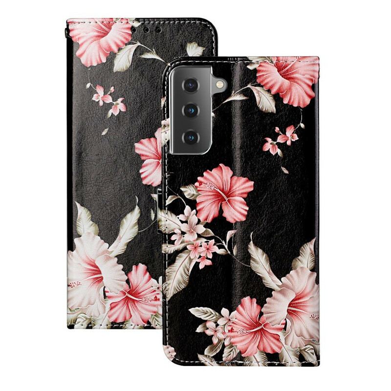 Læder Cover Samsung Galaxy S21 5G Skøre Blomster